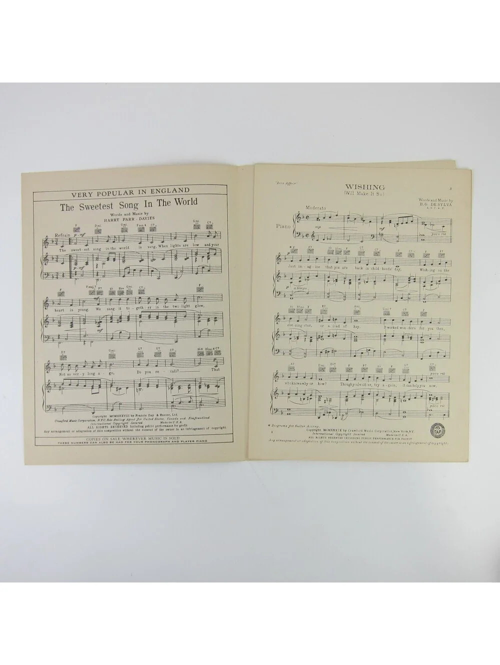 Sheet Music Wishing (Will Make It So) Love Affair Irene Dunne Charles Boyer 1939